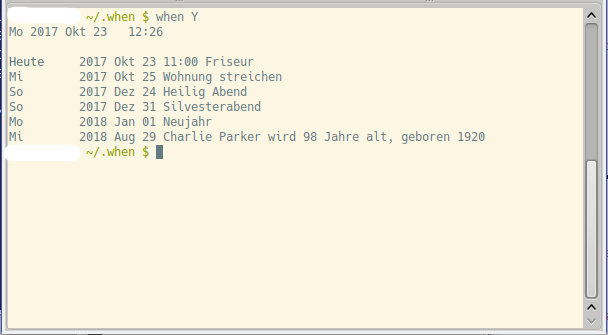 konsole mit dem Befehl when -y