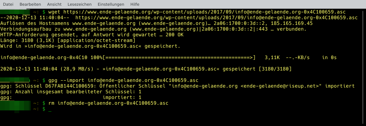 Download und import von GNUPG-Publickey