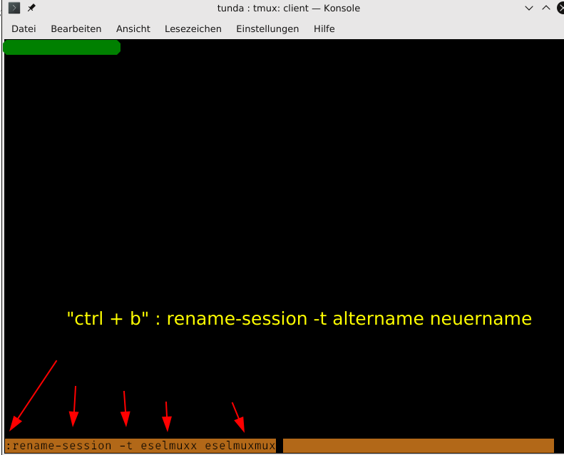 tmux session neu und umbenennen.